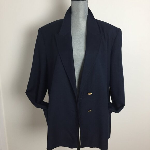 90's 2 Gold Button Blazer Jacket - Navy - Picture 9 of 10